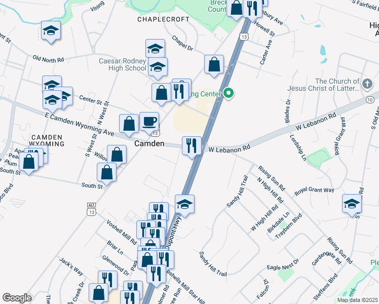 map of restaurants, bars, coffee shops, grocery stores, and more near 402 East Camden Wyoming Avenue in Camden