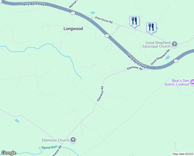 map of restaurants, bars, coffee shops, grocery stores, and more near 410 Ebenezer Road in Bluemont