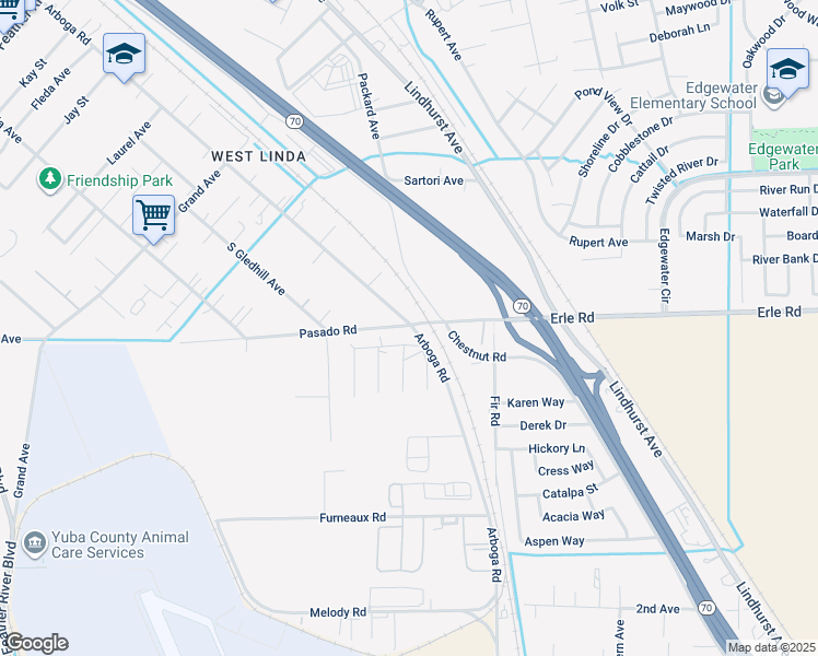 map of restaurants, bars, coffee shops, grocery stores, and more near 5526 Arboga Road in Olivehurst