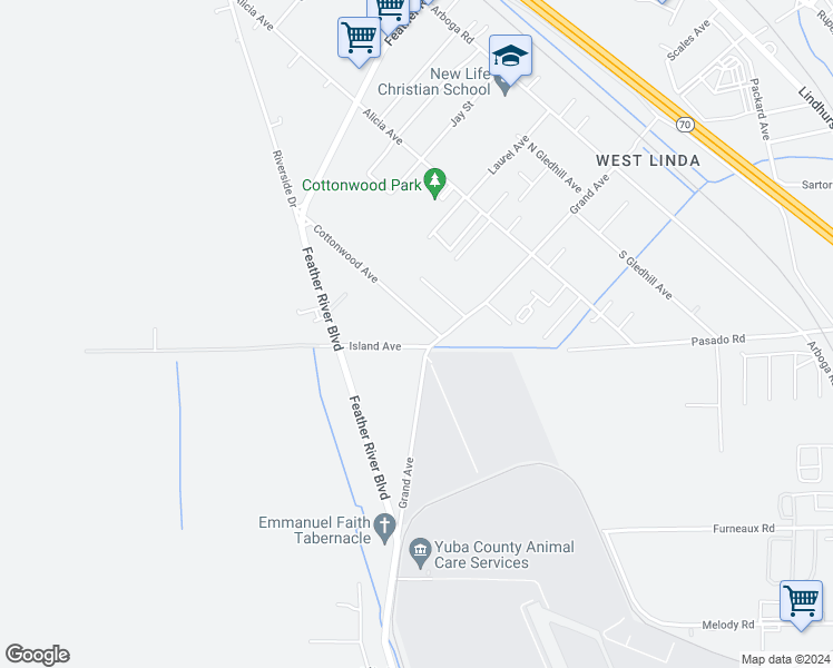 map of restaurants, bars, coffee shops, grocery stores, and more near 5520 Cottonwood Avenue in Olivehurst