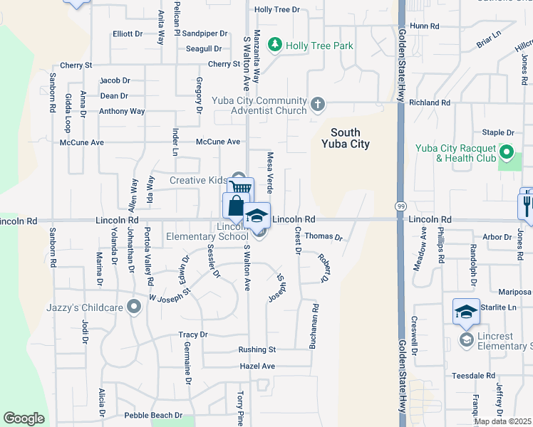 map of restaurants, bars, coffee shops, grocery stores, and more near 1557 Lincoln Road in Yuba City