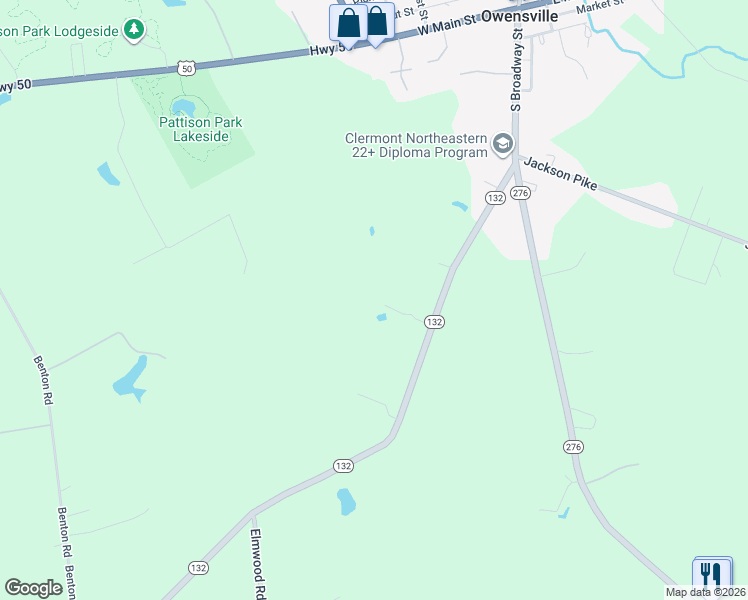 map of restaurants, bars, coffee shops, grocery stores, and more near 5013 Highway 132 in Batavia