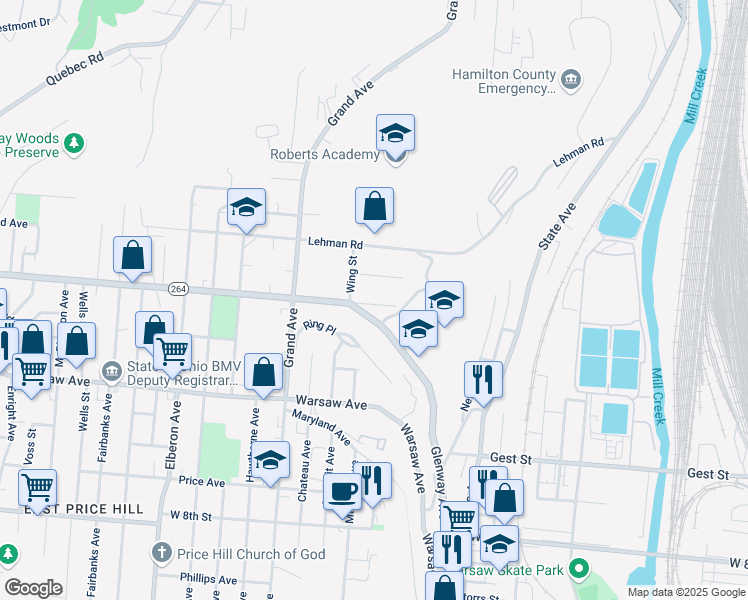 map of restaurants, bars, coffee shops, grocery stores, and more near 2832 Sterrett Avenue in Cincinnati