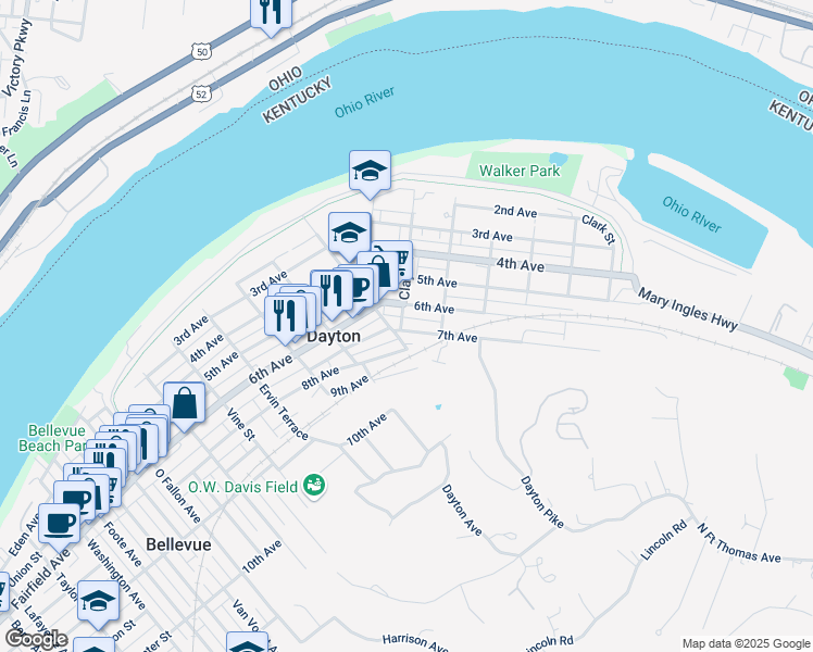 map of restaurants, bars, coffee shops, grocery stores, and more near 810 7th Avenue in Dayton