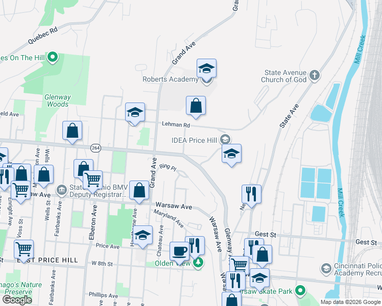 map of restaurants, bars, coffee shops, grocery stores, and more near 2829 Glenway Avenue in Cincinnati
