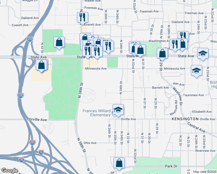 map of restaurants, bars, coffee shops, grocery stores, and more near in Kansas City