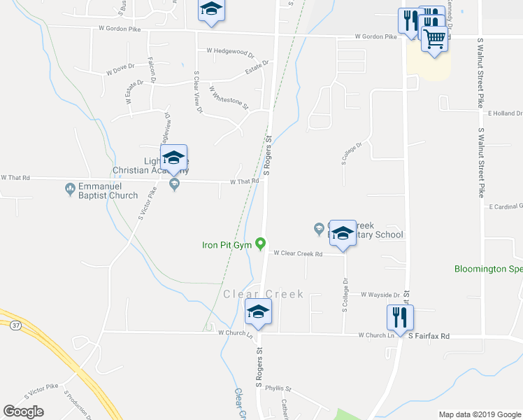 map of restaurants, bars, coffee shops, grocery stores, and more near in Clear Creek