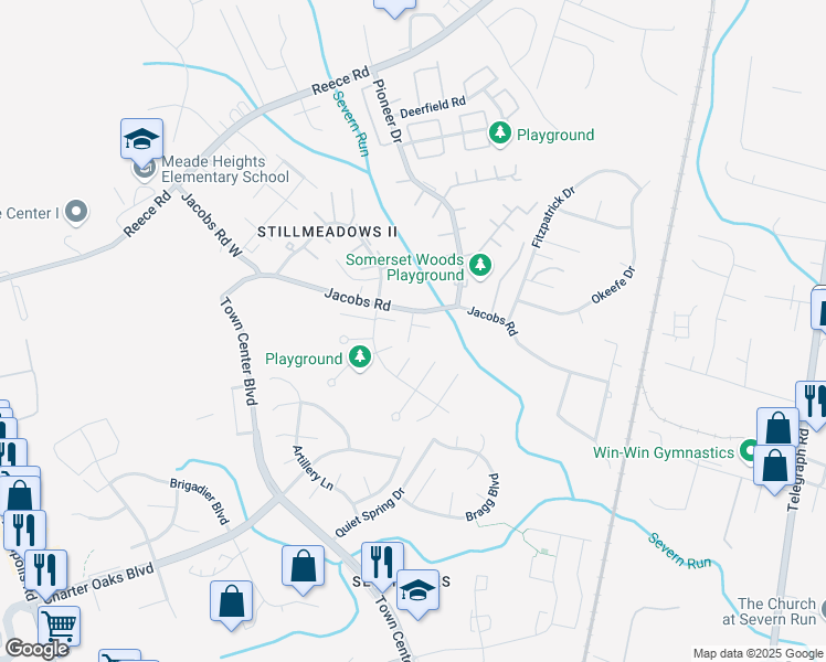 map of restaurants, bars, coffee shops, grocery stores, and more near 8303 Jennel Court in Severn