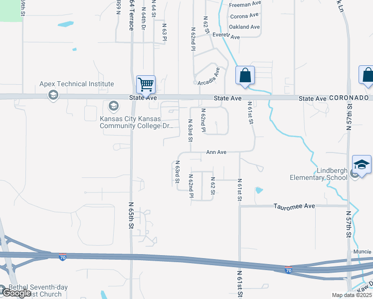 map of restaurants, bars, coffee shops, grocery stores, and more near 716 North 63rd Street in Kansas City