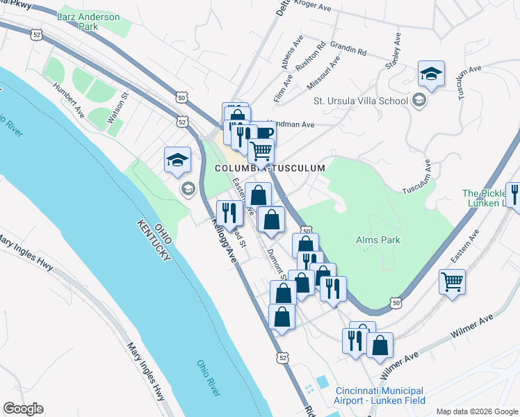 map of restaurants, bars, coffee shops, grocery stores, and more near 315 Tusculum Avenue in Cincinnati