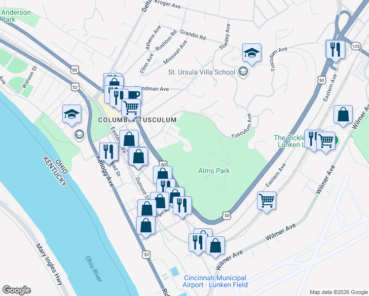 map of restaurants, bars, coffee shops, grocery stores, and more near 3744 Sachem Avenue in Cincinnati