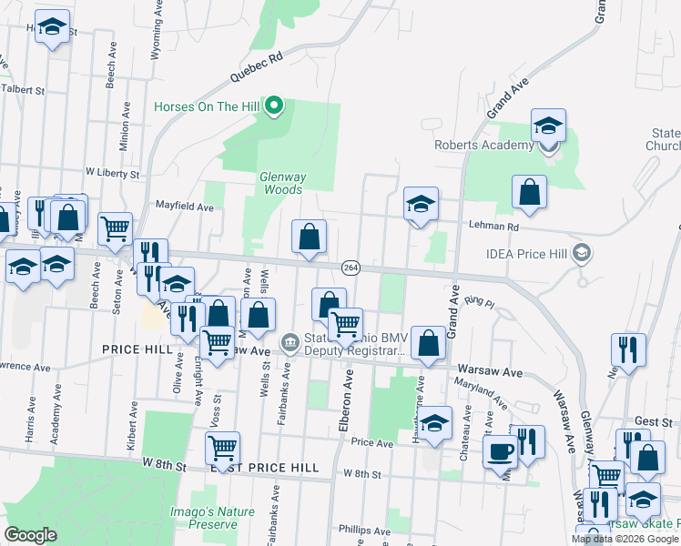 map of restaurants, bars, coffee shops, grocery stores, and more near 1210 Blanchard Avenue in Cincinnati