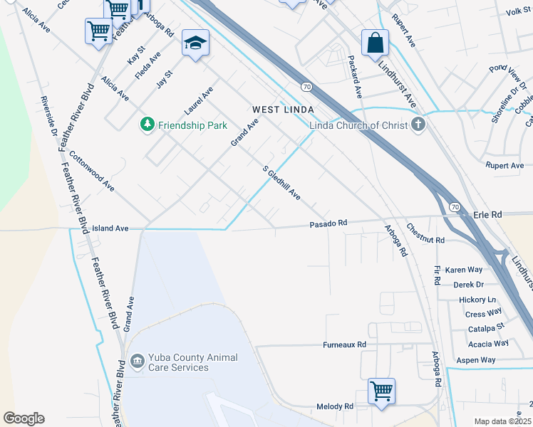 map of restaurants, bars, coffee shops, grocery stores, and more near 5550 South Gledhill Avenue in Olivehurst