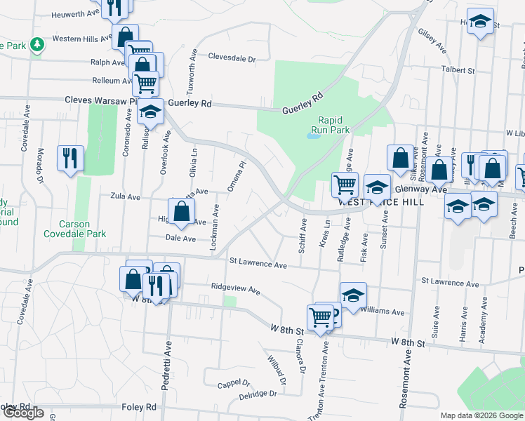 map of restaurants, bars, coffee shops, grocery stores, and more near 4660 Linda Drive in Cincinnati