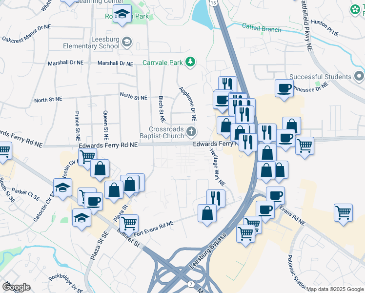 map of restaurants, bars, coffee shops, grocery stores, and more near 49 Hancock Place Northeast in Leesburg