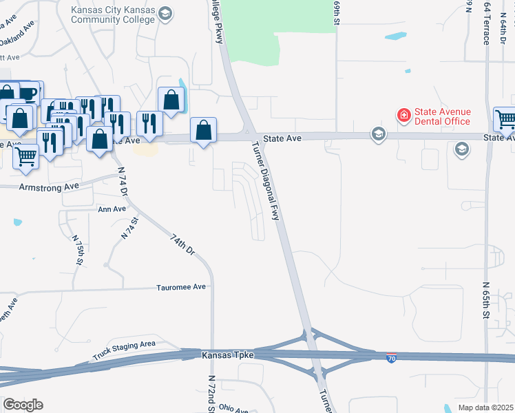map of restaurants, bars, coffee shops, grocery stores, and more near 810 North 70th Street in Kansas City