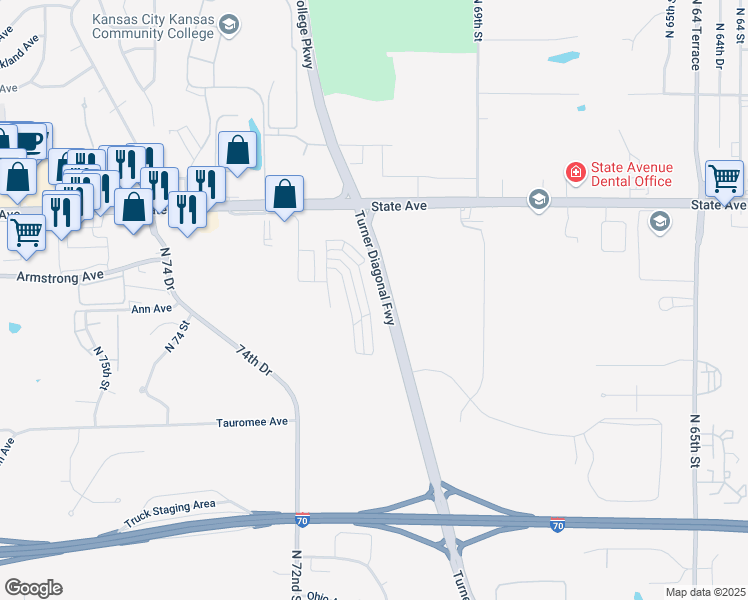 map of restaurants, bars, coffee shops, grocery stores, and more near 834 North 70th Street in Kansas City