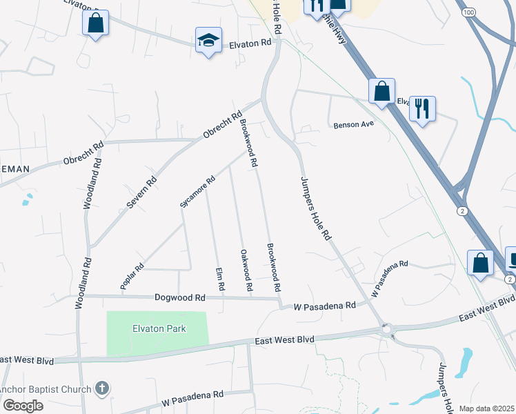 map of restaurants, bars, coffee shops, grocery stores, and more near 8342 Brookwood Road in Millersville