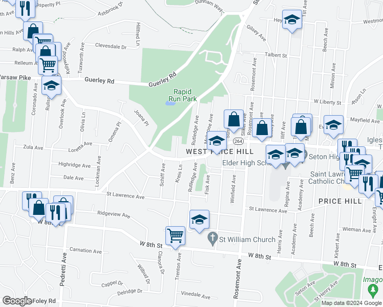 map of restaurants, bars, coffee shops, grocery stores, and more near 1205 Rutledge Avenue in Cincinnati