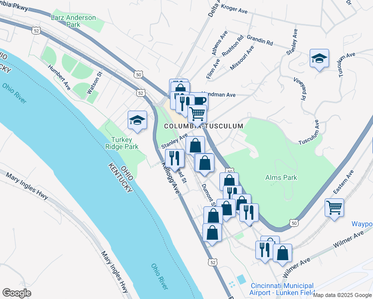 map of restaurants, bars, coffee shops, grocery stores, and more near in Cincinnati