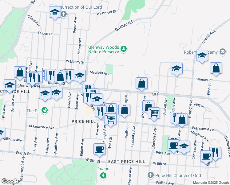 map of restaurants, bars, coffee shops, grocery stores, and more near 3628 Glenway Avenue in Cincinnati