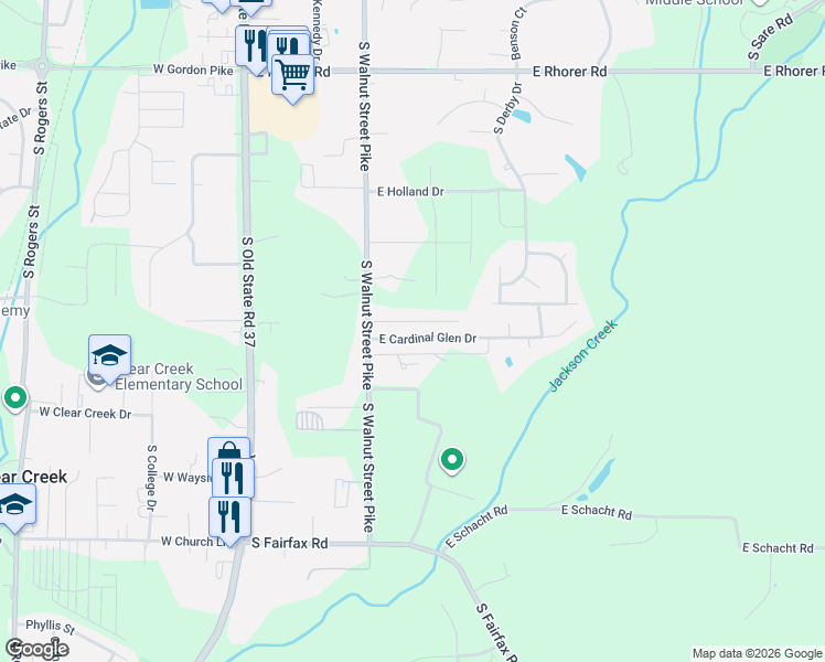 map of restaurants, bars, coffee shops, grocery stores, and more near 359 East Cardinal Glen Drive in Bloomington