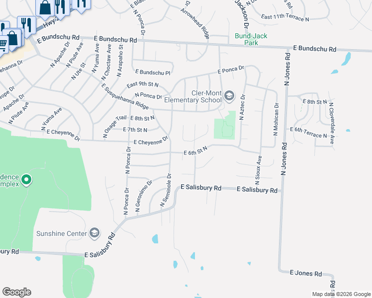 map of restaurants, bars, coffee shops, grocery stores, and more near 18825 West Powahatan Court in Independence