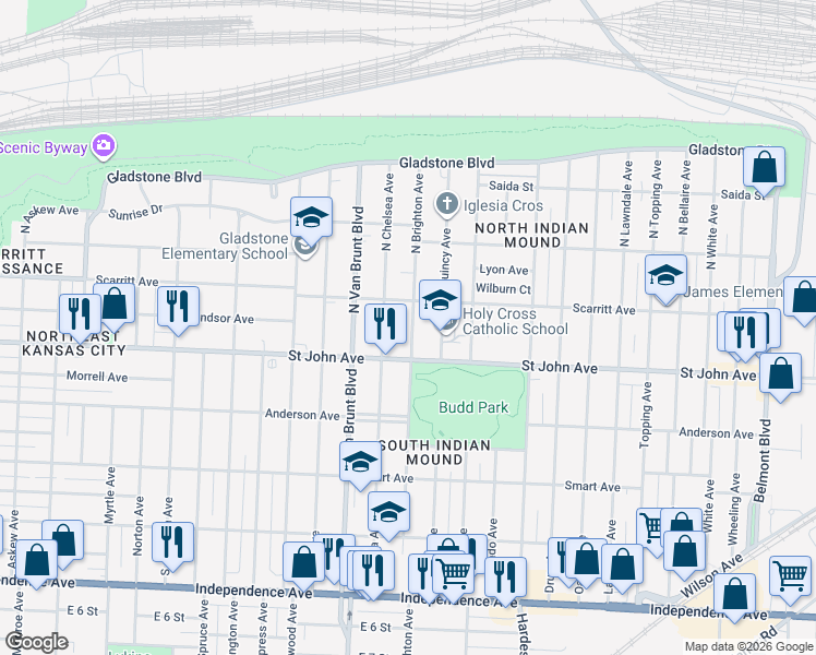 map of restaurants, bars, coffee shops, grocery stores, and more near in Kansas City
