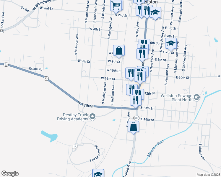 map of restaurants, bars, coffee shops, grocery stores, and more near 1145 South Michigan Avenue in Wellston