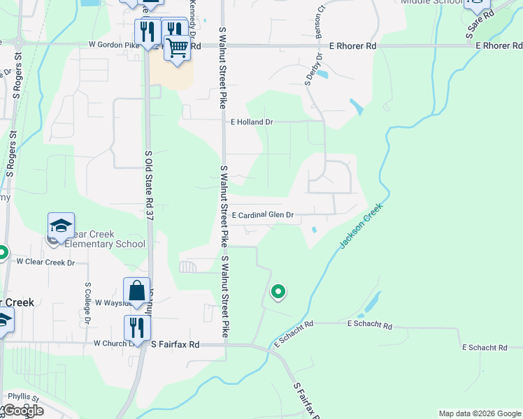 map of restaurants, bars, coffee shops, grocery stores, and more near 359 East Cardinal Glen Drive in Bloomington