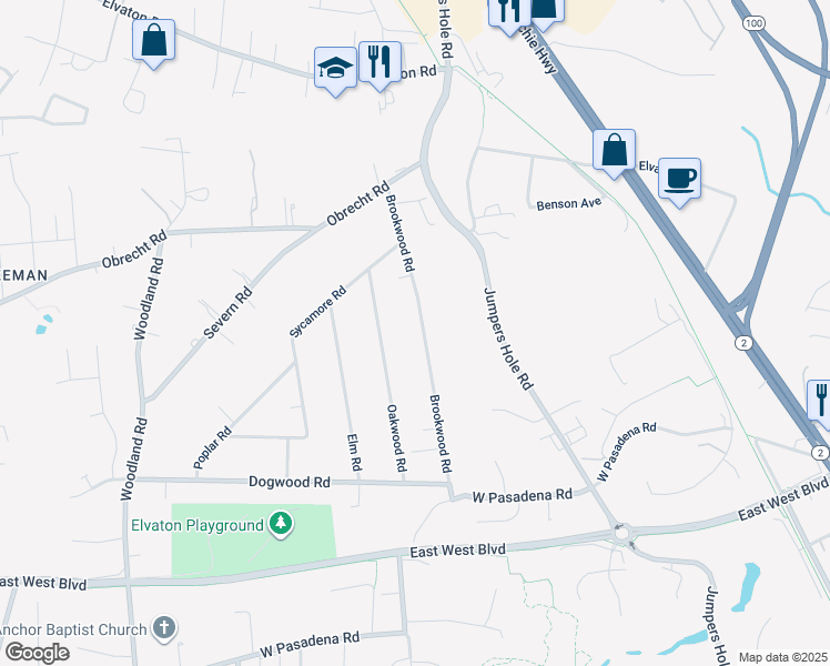 map of restaurants, bars, coffee shops, grocery stores, and more near 8342 Brookwood Road in Millersville