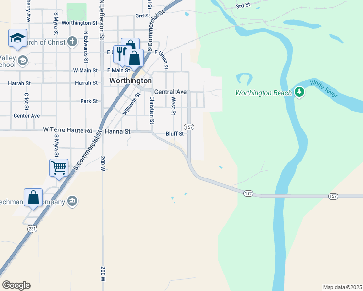 map of restaurants, bars, coffee shops, grocery stores, and more near 317 Center Street in Worthington