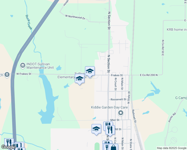 map of restaurants, bars, coffee shops, grocery stores, and more near 415 West Frakes Street in Sullivan