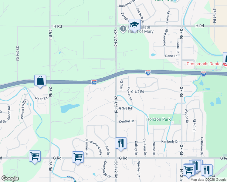 map of restaurants, bars, coffee shops, grocery stores, and more near 2643 Cottonwood Dr in Grand Junction