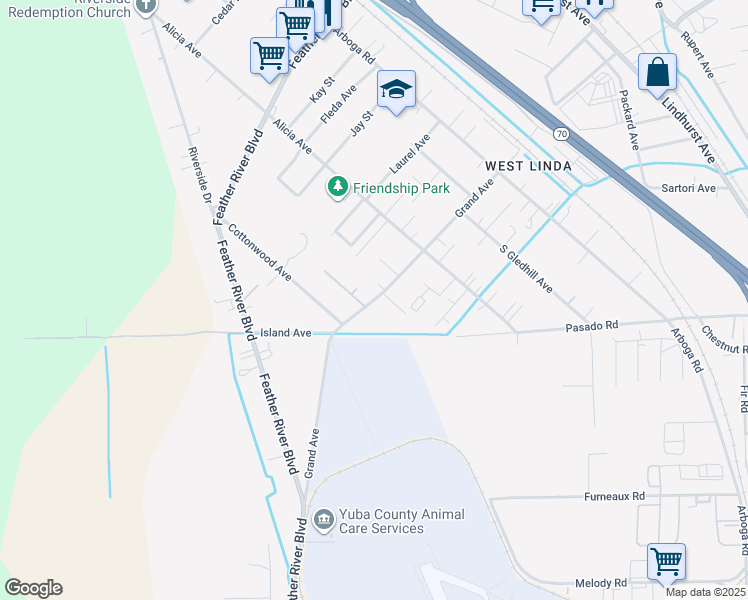 map of restaurants, bars, coffee shops, grocery stores, and more near 1057 Grand Avenue in Olivehurst
