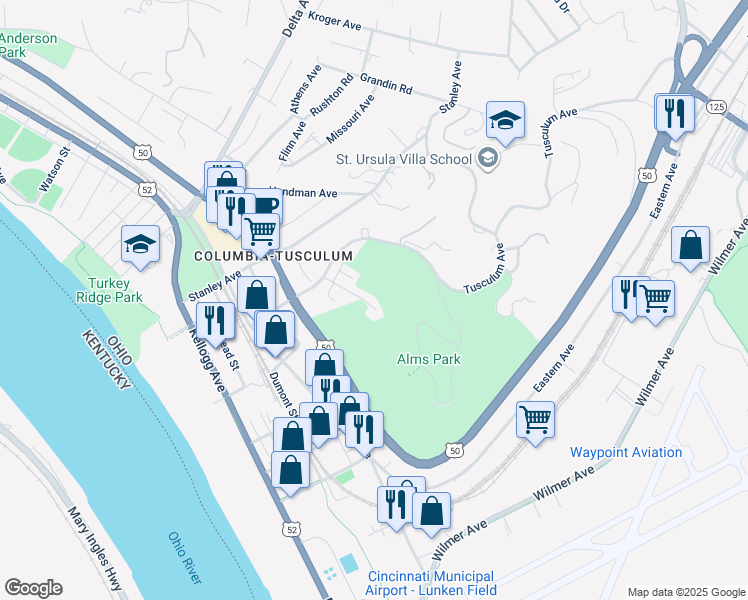 map of restaurants, bars, coffee shops, grocery stores, and more near 3744 Sachem Avenue in Cincinnati
