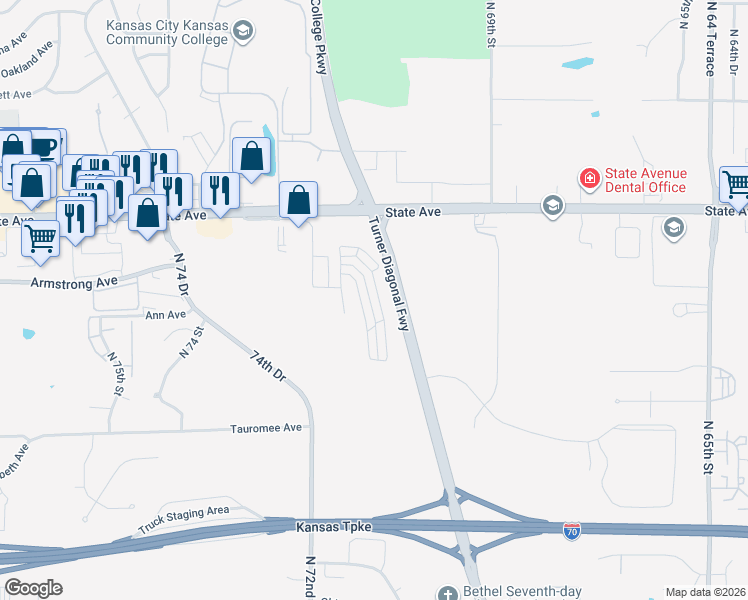 map of restaurants, bars, coffee shops, grocery stores, and more near 834 North 70th Street in Kansas City