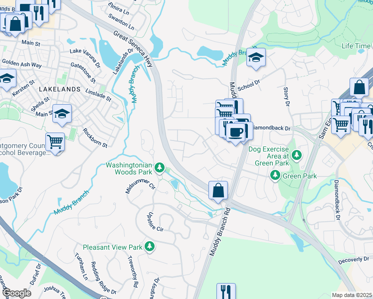 map of restaurants, bars, coffee shops, grocery stores, and more near 113 Leafcup Road in Gaithersburg