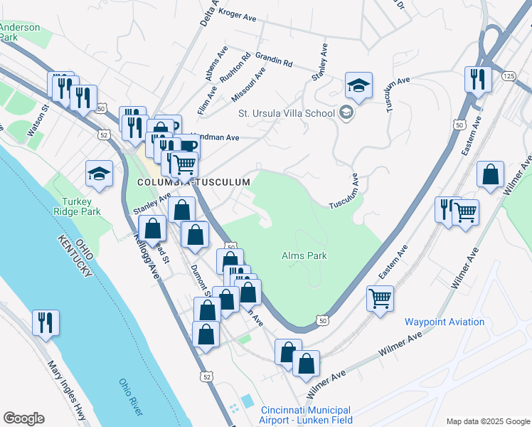 map of restaurants, bars, coffee shops, grocery stores, and more near 3744 Sachem Avenue in Cincinnati