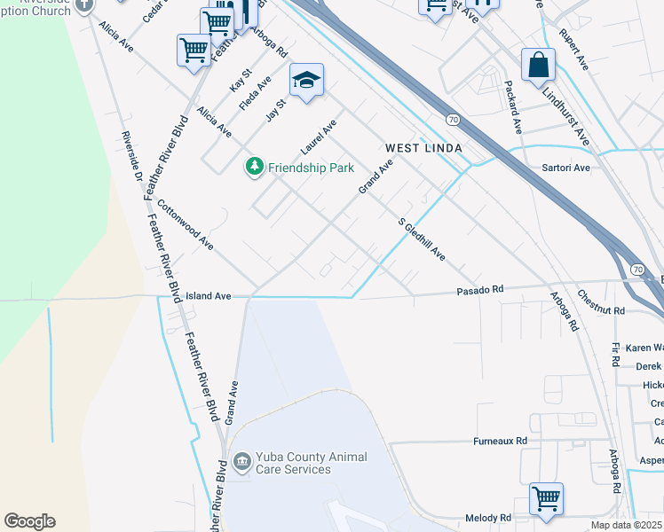 map of restaurants, bars, coffee shops, grocery stores, and more near 5552-5566 Alicia Avenue in Olivehurst