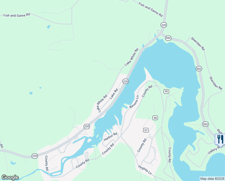 map of restaurants, bars, coffee shops, grocery stores, and more near 204 Lake Road in Waverly