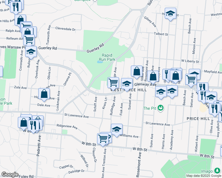 map of restaurants, bars, coffee shops, grocery stores, and more near 1219 Rutledge Avenue in Cincinnati
