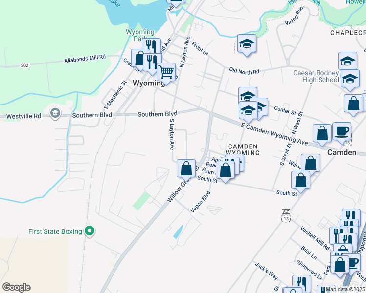 map of restaurants, bars, coffee shops, grocery stores, and more near 26 Meadow Avenue in Wyoming
