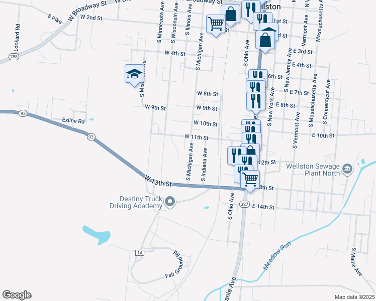 map of restaurants, bars, coffee shops, grocery stores, and more near 1145 South Michigan Avenue in Wellston