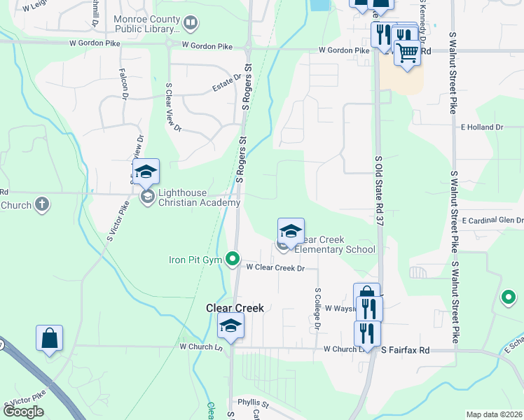 map of restaurants, bars, coffee shops, grocery stores, and more near 4831 South Rogers Street in Bloomington