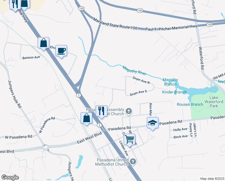 map of restaurants, bars, coffee shops, grocery stores, and more near 125 Hastings Lane in Pasadena