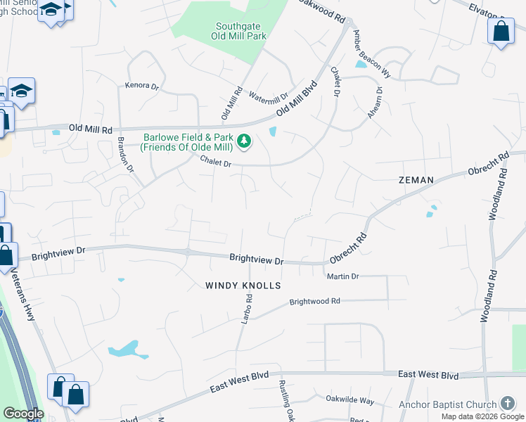 map of restaurants, bars, coffee shops, grocery stores, and more near 512 Valleywood Road in Millersville