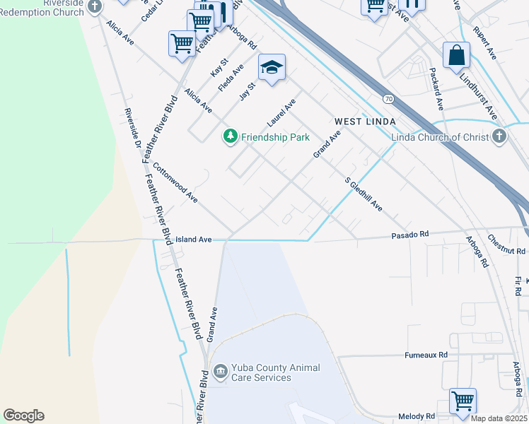 map of restaurants, bars, coffee shops, grocery stores, and more near 1057 Grand Avenue in Olivehurst