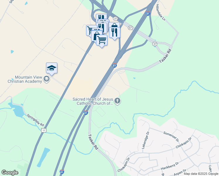 map of restaurants, bars, coffee shops, grocery stores, and more near 120 Agape Way in Stephens City