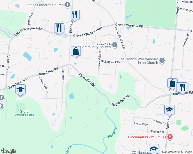 map of restaurants, bars, coffee shops, grocery stores, and more near 1165 Hickorylake Drive in Cincinnati